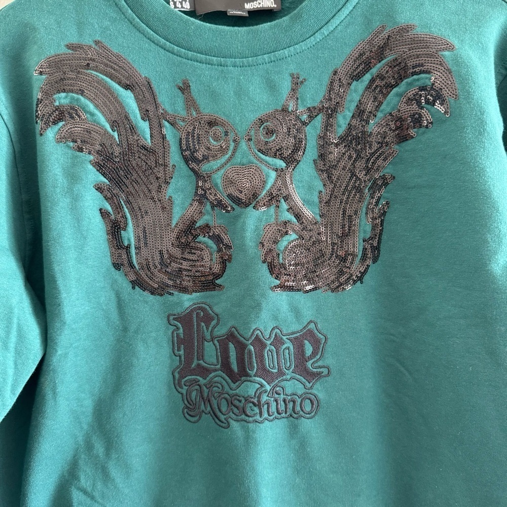 Love Moschino Green Sequin Squirrel Sweater Size US 4 - Picture 4 of 9